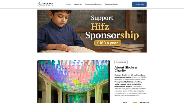 Screenshot of the Shukran Charity website