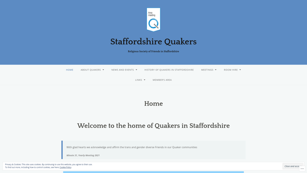 Screenshot of the Staffordshire Area Quaker Meeting Of The Religious Society Of Friends (Quakers) In Britain website