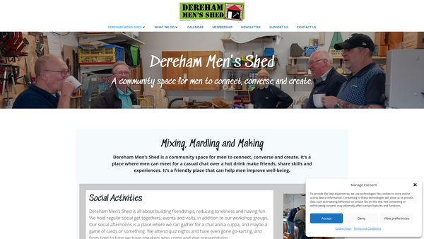 Screenshot of the Dereham Men's Shed website