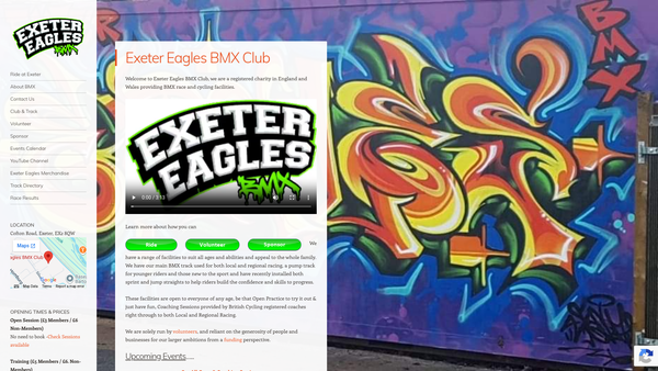 Screenshot of the Exeter Eagles Bmx Club website