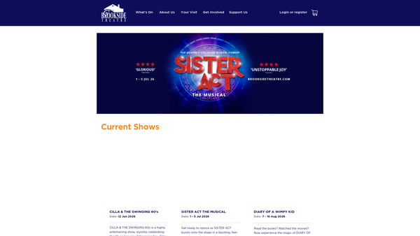 Screenshot of the Brookside Theatre website