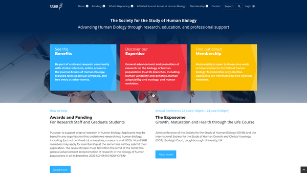Screenshot of the Society For The Study Of Human Biology website