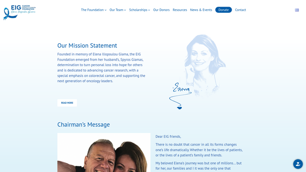Screenshot of the Eig Cancer Research & Scholarship Foundation website