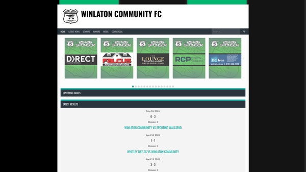 Screenshot of the Winlaton Community Football Club website