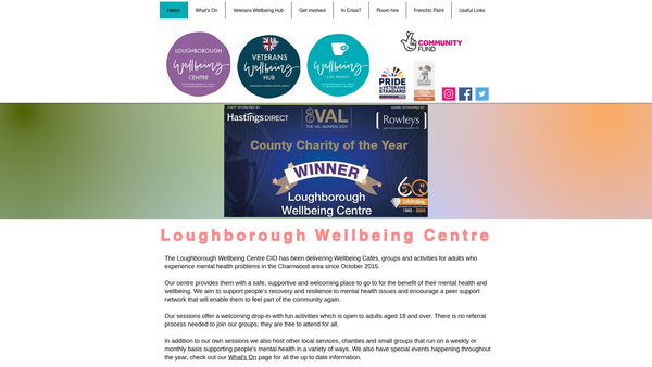 Screenshot of the Loughborough Wellbeing Centre (CIO) website