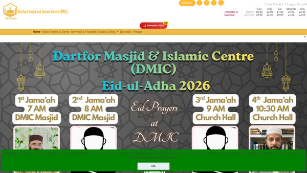 Screenshot of the Dartford Masjid And Islamic Centre website