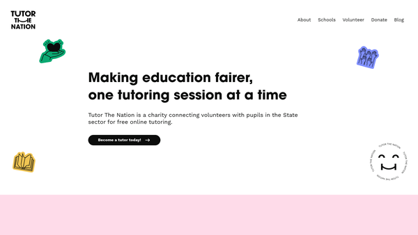 Screenshot of the Tutor The Nation website