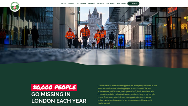 Screenshot of the London Search & Rescue website