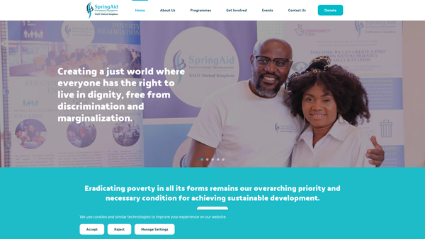 Screenshot of the Springaid International Development UK website