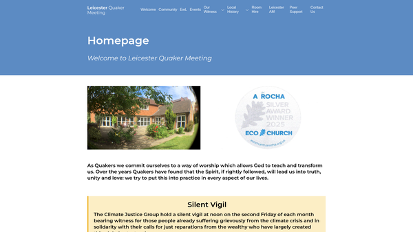 Screenshot of the Leicester Area Quaker Meeting Of The Religious Society Of Friends (Quakers) In Britain website