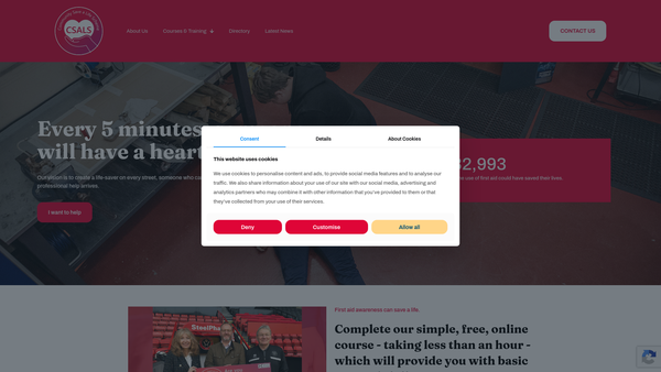Screenshot of the Community Save A Life Scheme CIO website