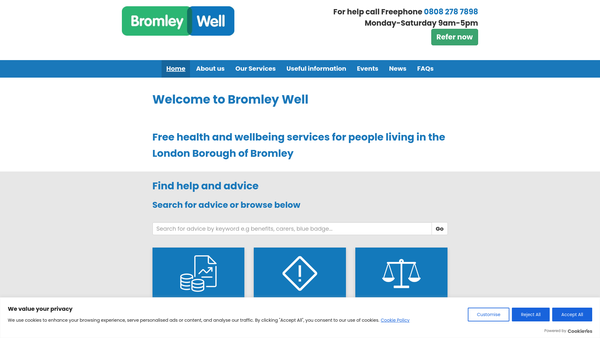 Screenshot of the Bromley Third Sector Enterprise CIO website