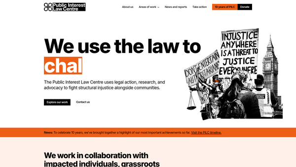 Screenshot of the Public Interest Law Centre website