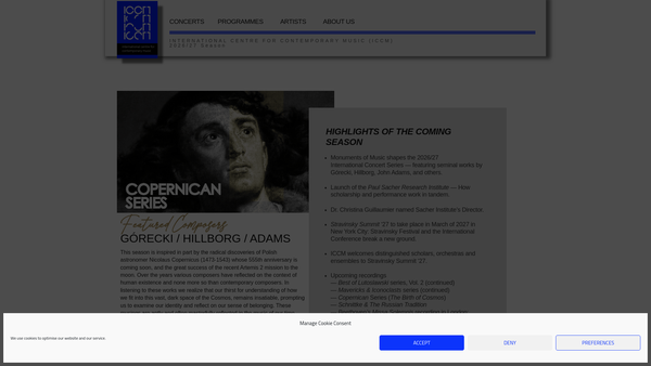 Screenshot of the International Centre For Contemporary Music website