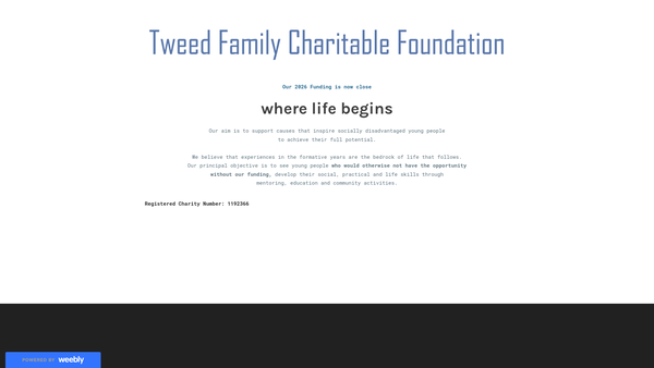 Screenshot of the The Tweed Family Charitable Foundation website