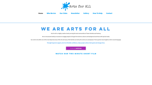 Screenshot of the Arts For All website
