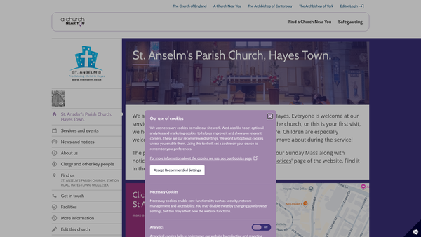 Screenshot of the The Parochial Church Council Of The Ecclesiastical Parish Of St. Anselm Hayes website