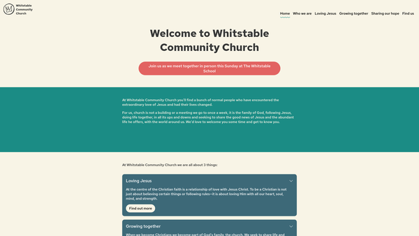 Screenshot of the Whitstable Community Church website
