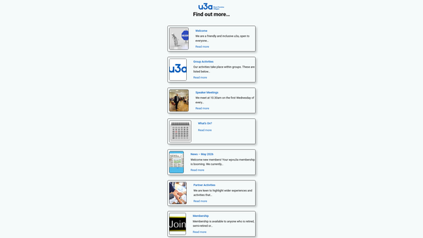 Screenshot of the West Pennine Villages University Of The Third Age (U3A) website