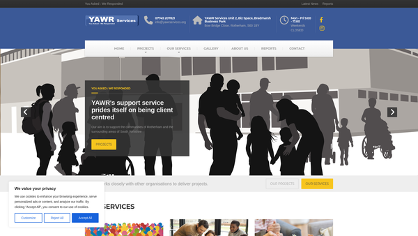 Screenshot of the You Ask We Responded (Yawr) Services website