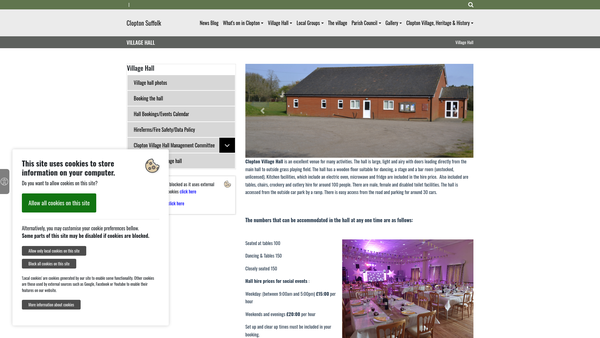 Screenshot of the Clopton Village Hall website