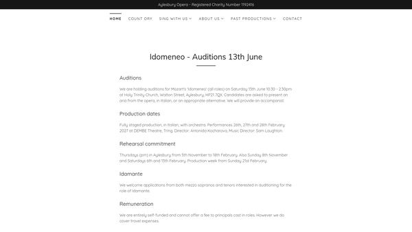 Screenshot of the Aylesbury Opera website