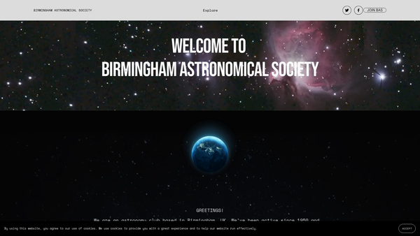 Screenshot of the Birmingham Astronomical Society website
