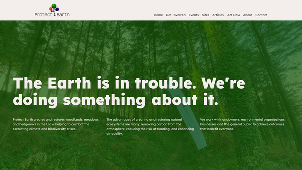 Screenshot of the Protect Earth website