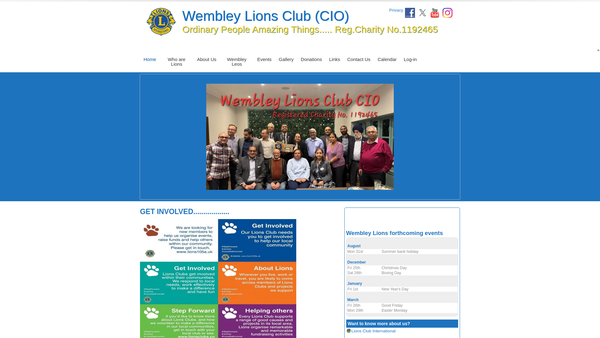 Screenshot of the Wembley Lions Club (CIO) website
