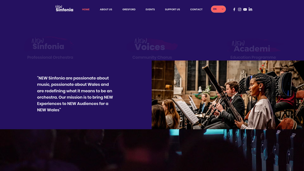 Screenshot of the New Sinfonia website