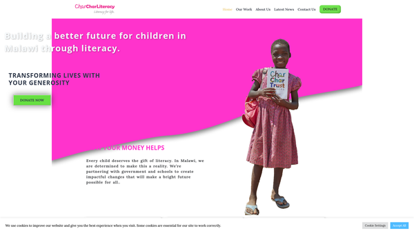 Screenshot of the Charchar Literacy website