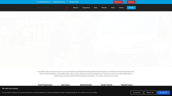 Screenshot of the One Vision website