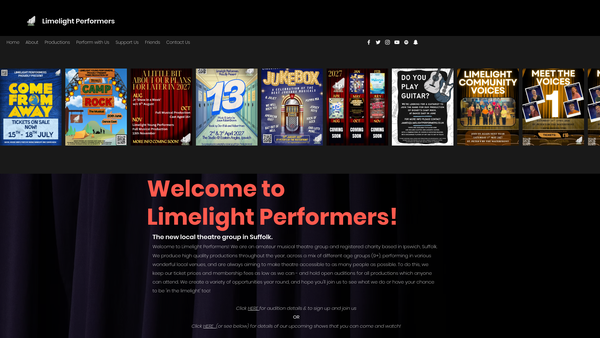 Screenshot of the Limelight Performers website