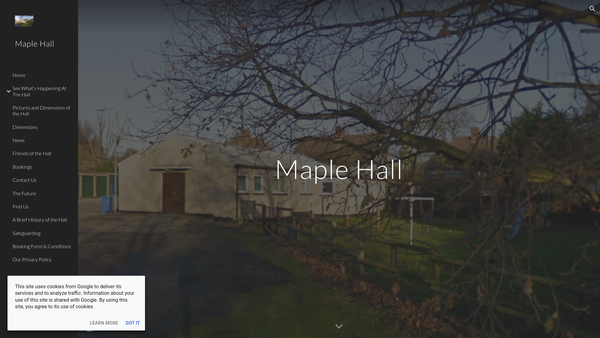Screenshot of the The Three Arch Bridge Community Hall website