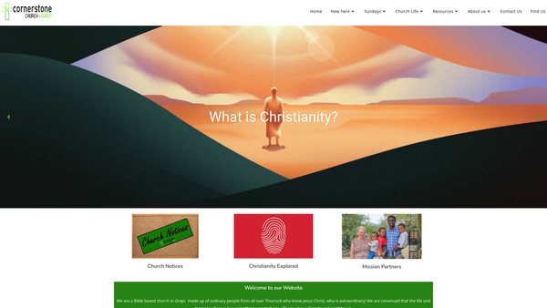 Screenshot of the Cornerstone Church Grays website