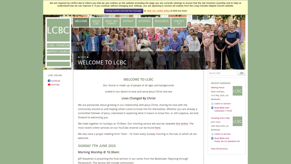 Screenshot of the Long Crendon Baptist Church website