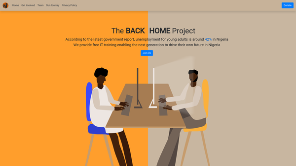 Screenshot of the The Back Home Project website