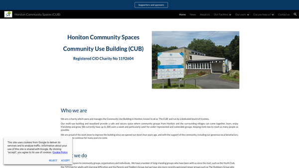 Screenshot of the Honiton Community Spaces (Cub) website