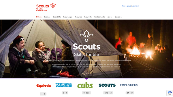 Screenshot of the Tir A Mor District Scout Council website