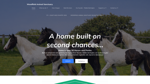 Screenshot of the Woodfield Equine Sanctuary website