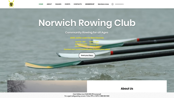Screenshot of the Norwich Rowing Club website
