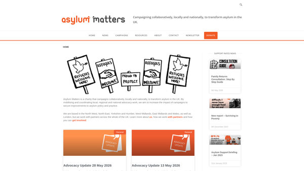 Screenshot of the Asylum Matters website