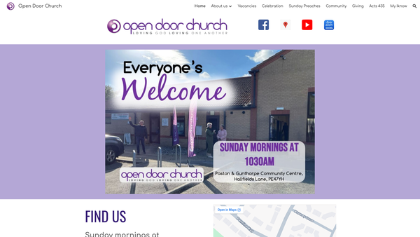 Screenshot of the Open Door Church website