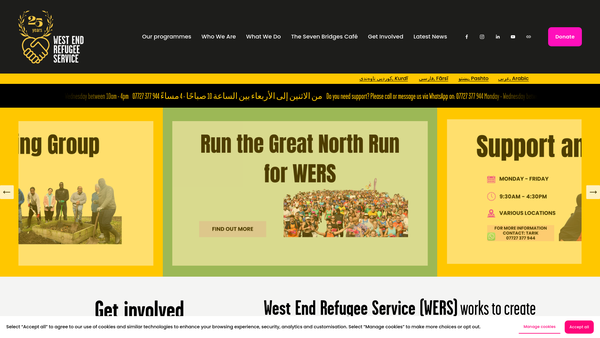 Screenshot of the West End Refugee Service website