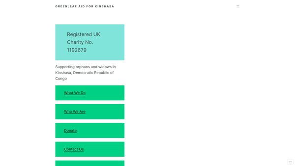 Screenshot of the Green Leaf Aid For Kinshasa website