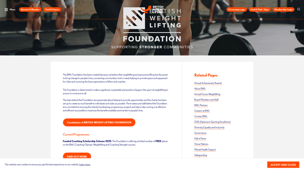 Screenshot of the British Weight Lifting Foundation website