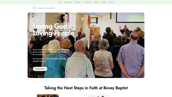 Screenshot of the Bovey Tracey Baptist Church website