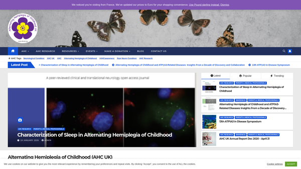 Screenshot of the Alternating Hemiplegia Of Childhood UK website