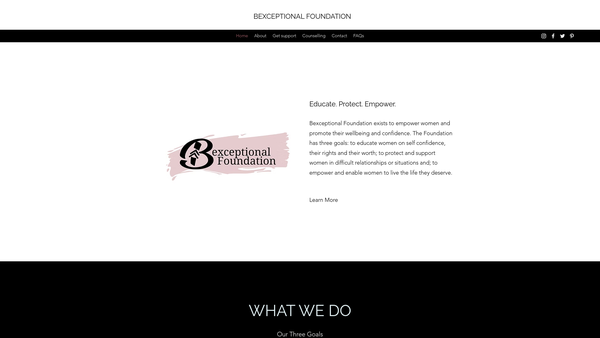 Screenshot of the Bexceptional Foundation website