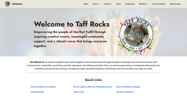 Screenshot of the Taff Rocks website